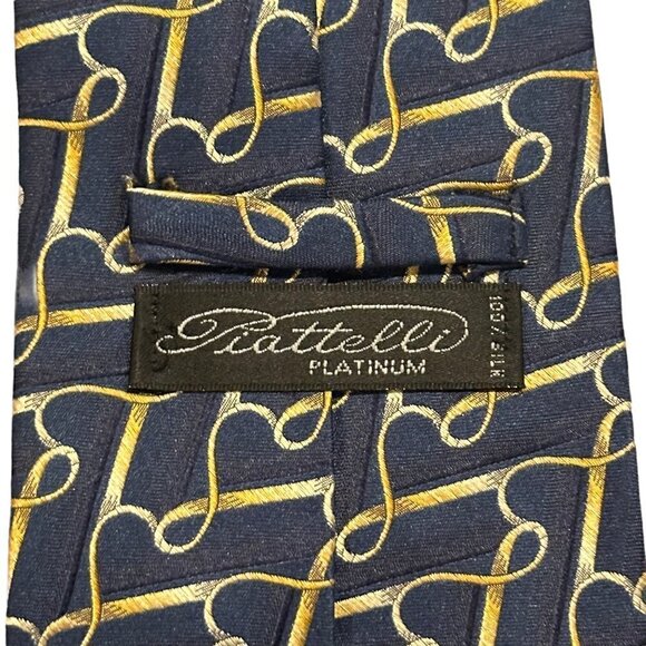 Piattelli Silk Necktie Tie 4 Inches Mens Classic Geometric Blue Gold Office USA - Picture 9 of 12